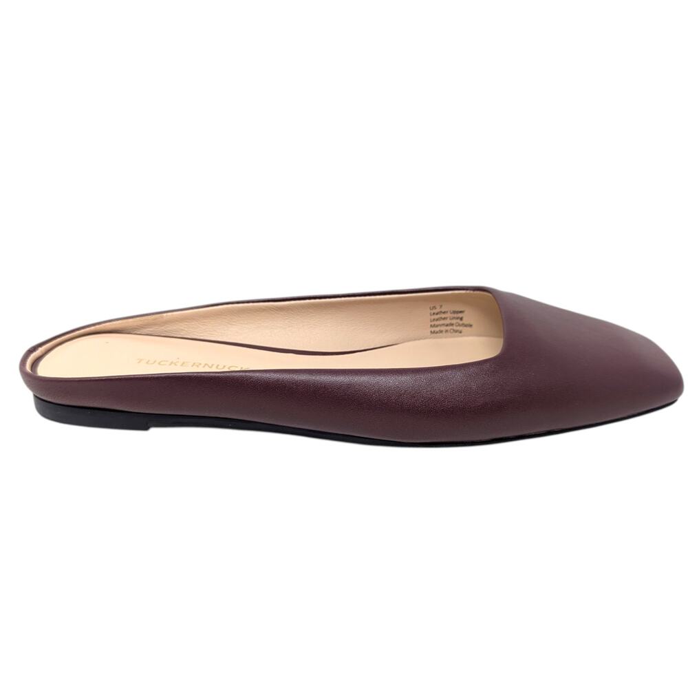 Tuckernuck Fern Oxblood Brown Leather Mule Flats Square Toe Minimalist Slip On 7